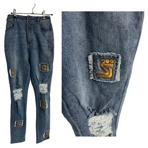 Y2K Shane Justin Distressed Logo Patched Jean Size Small